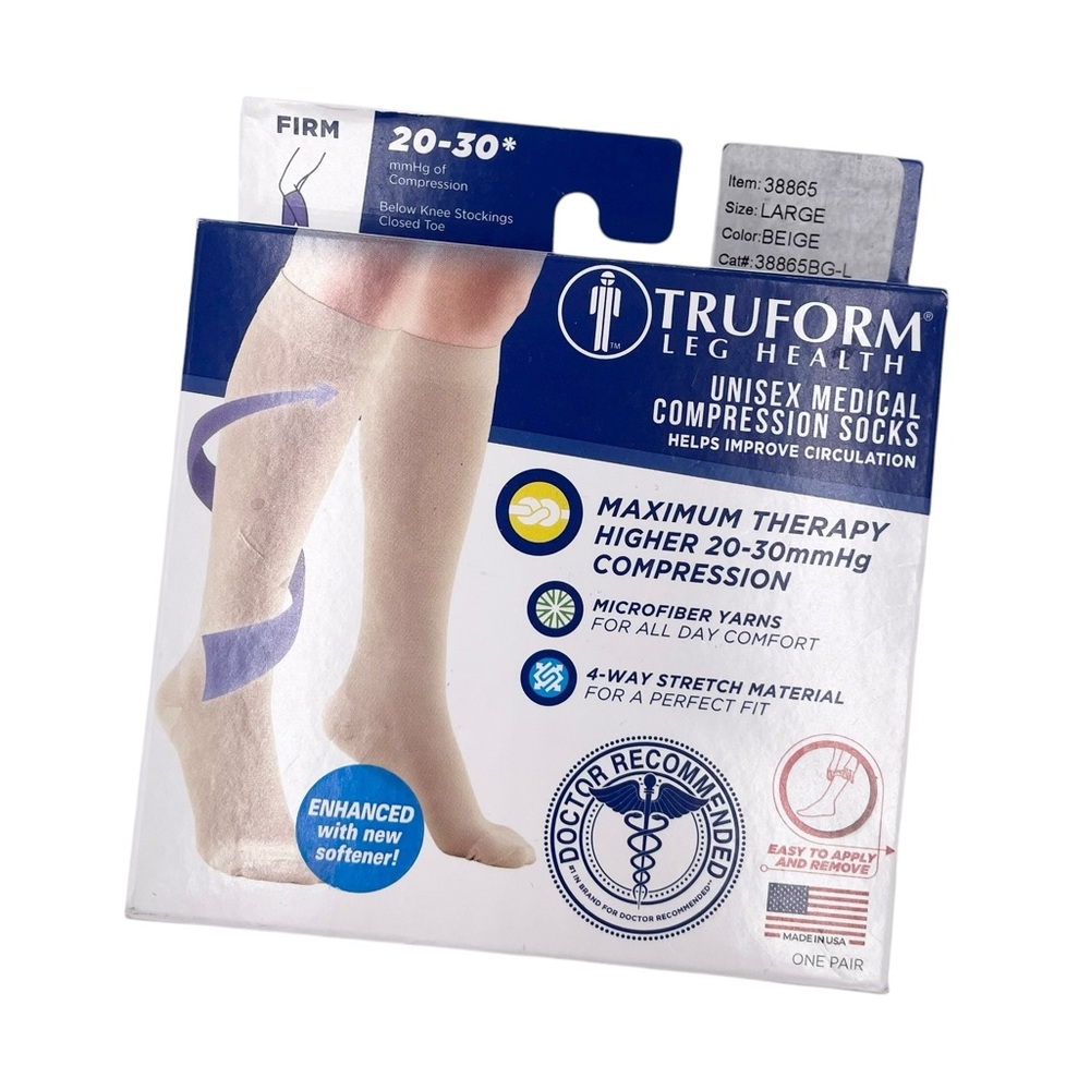 NEW Truform Unisex Medical Compression Socks 20-30 mmhg Knee High Beige Large